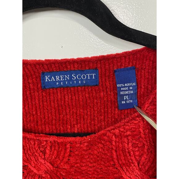 Karen Scott Petites Round Neck Cable Knit Red Acrylic Sweater Size PL - Picture 3 of 8